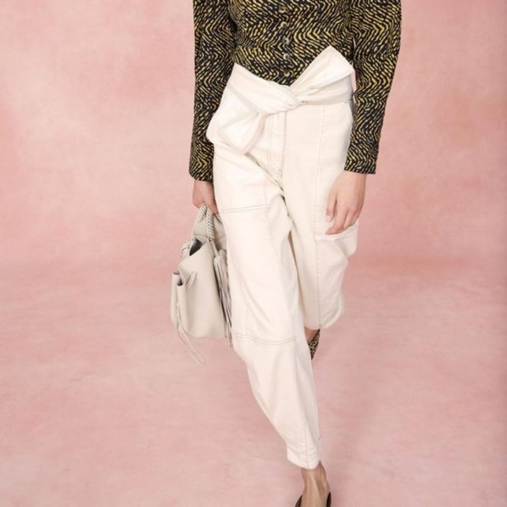 Ulla Johnson Cream Ankle Cropped Wrap-Detail Pants
